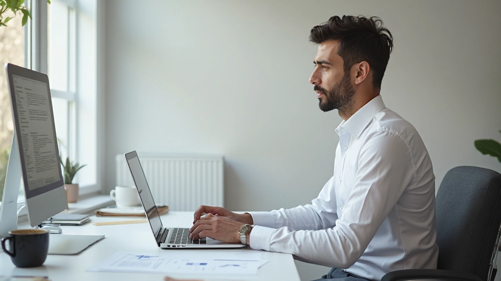 Professional writing business correspondence and emails at organized desk