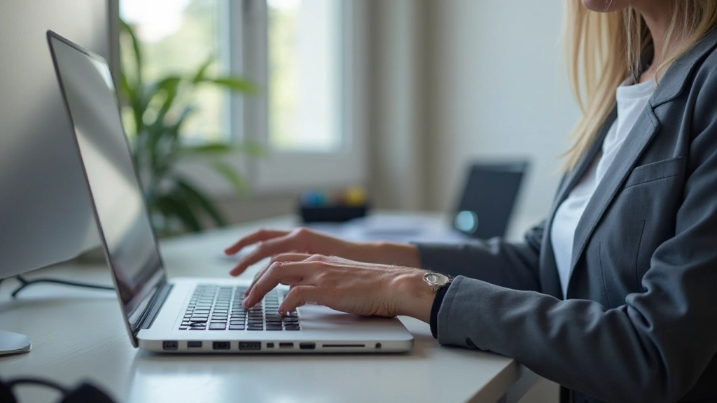 Profissional escrevendo e-mail corporativo em computador portátil